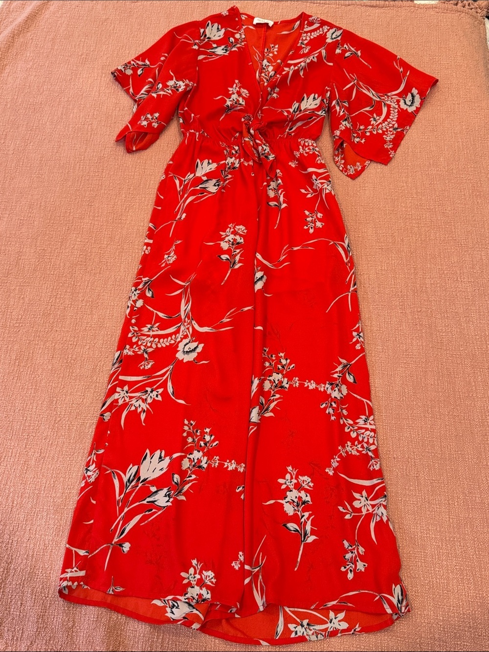 Sienna Sky XS wm’s 1 piece outfit - Red Floral Tie-Front Jumpsuit kimono sleeves